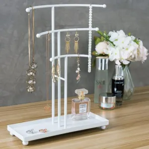White Metal Curved T-Bar Jewelry Stand with Ring Tray
