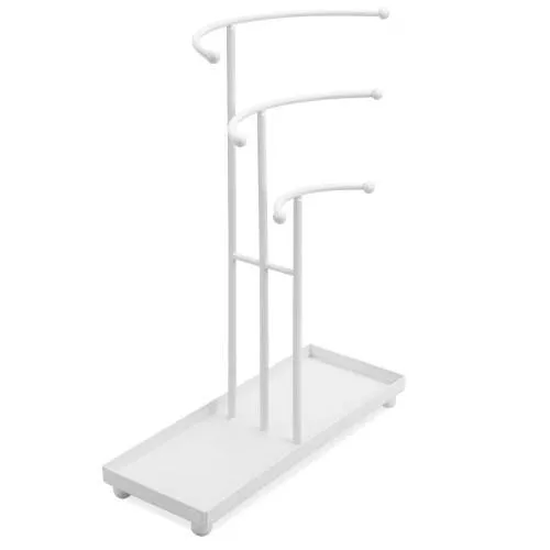 White Metal Curved T-Bar Jewelry Stand with Ring Tray