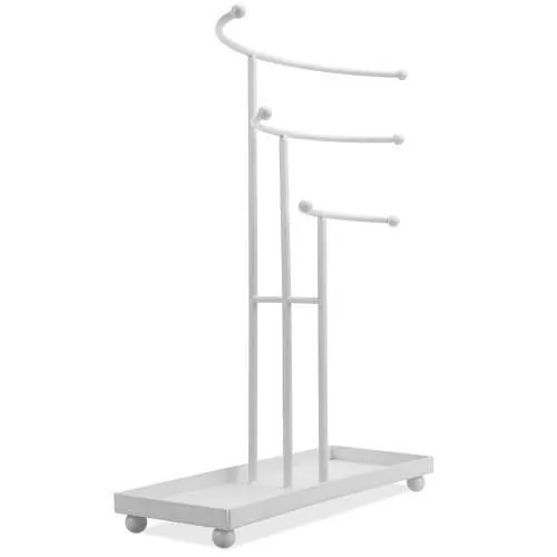 White Metal Curved T-Bar Jewelry Stand with Ring Tray