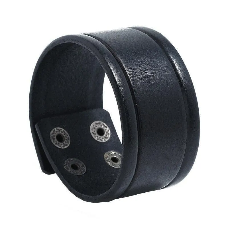 Wide Cuff Punk Bracelets Vintage 3 Layers Black Brown