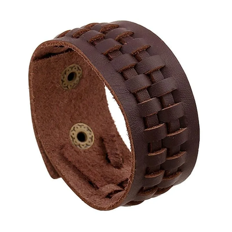 Wide Cuff Punk Bracelets Vintage 3 Layers Black Brown
