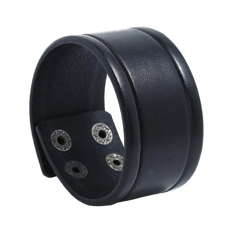 Wide Cuff Punk Bracelets Vintage 3 Layers Black Brown