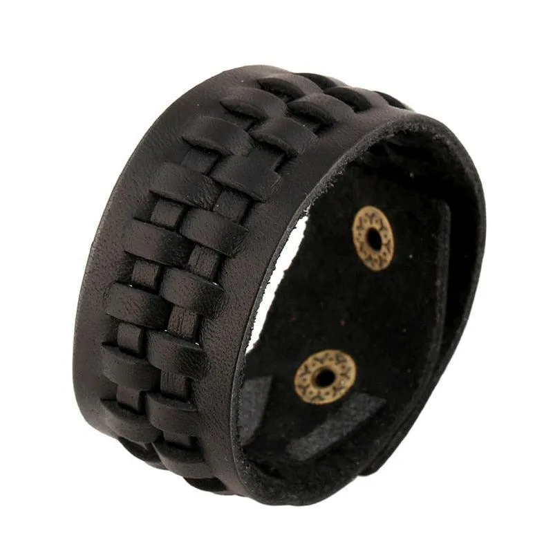 Wide Cuff Punk Bracelets Vintage 3 Layers Black Brown