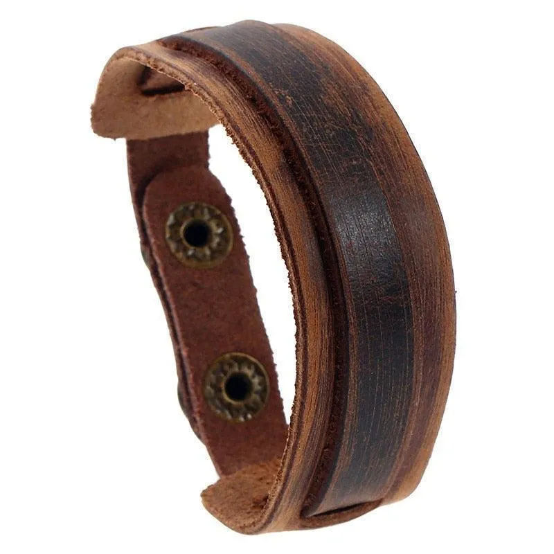 Wide Cuff Punk Bracelets Vintage 3 Layers Black Brown