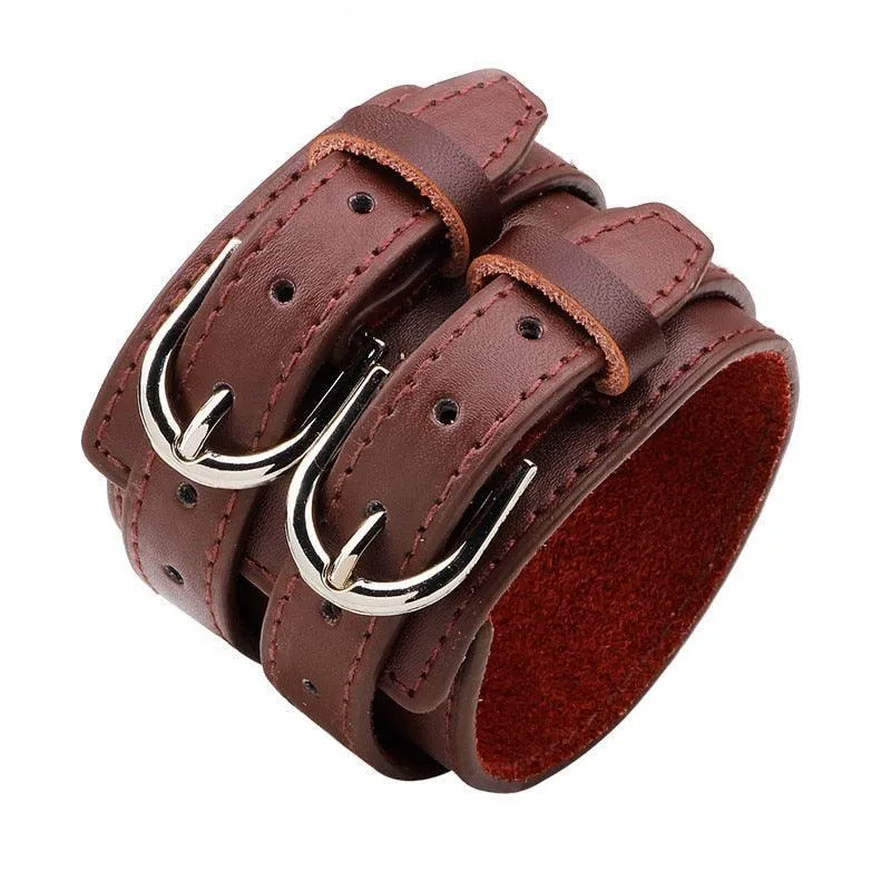 Wide Cuff Punk Bracelets Vintage 3 Layers Black Brown