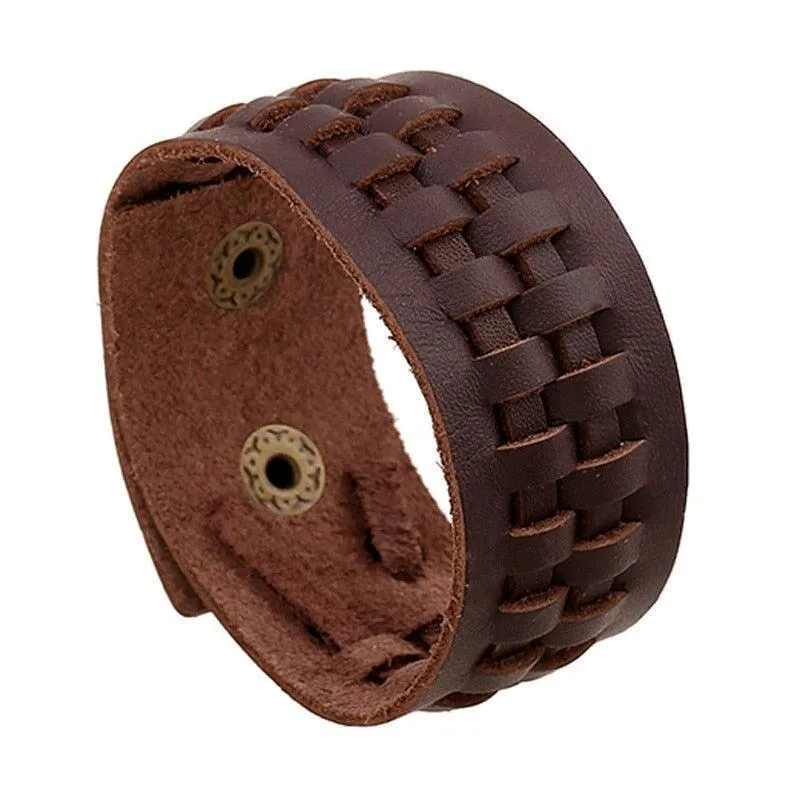 Wide Cuff Punk Bracelets Vintage 3 Layers Black Brown