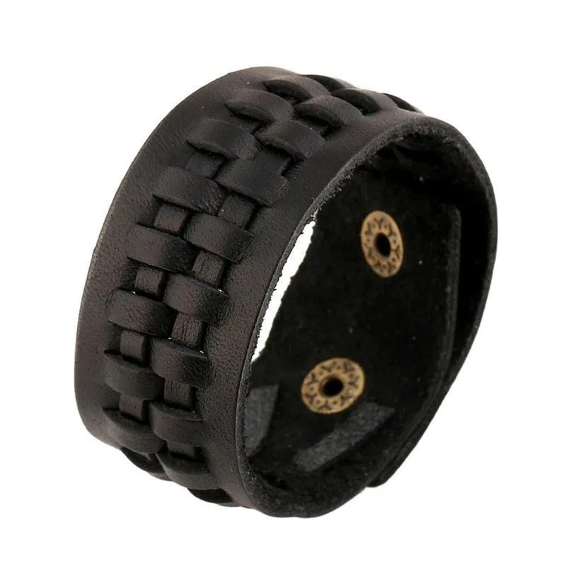 Wide Cuff Punk Bracelets Vintage 3 Layers Black Brown
