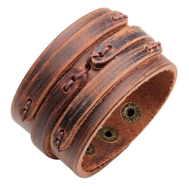 Wide Cuff Punk Bracelets Vintage 3 Layers Black Brown