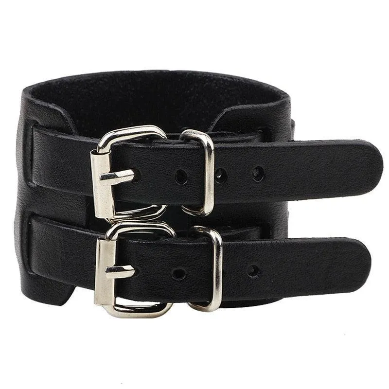 Wide Cuff Punk Bracelets Vintage 3 Layers Black Brown