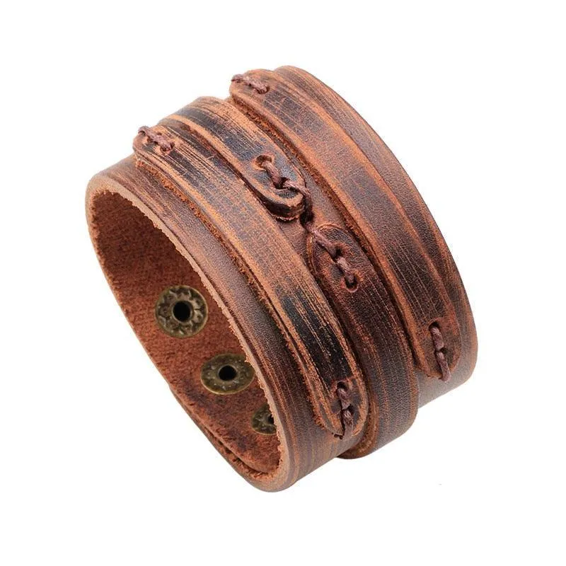 Wide Cuff Punk Bracelets Vintage 3 Layers Black Brown