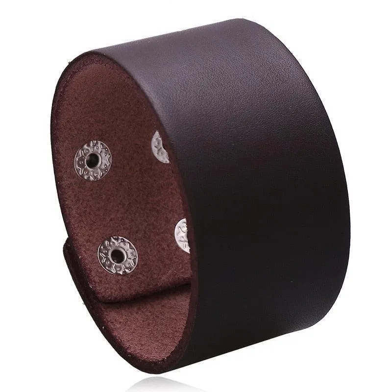 Wide Cuff Punk Bracelets Vintage 3 Layers Black Brown