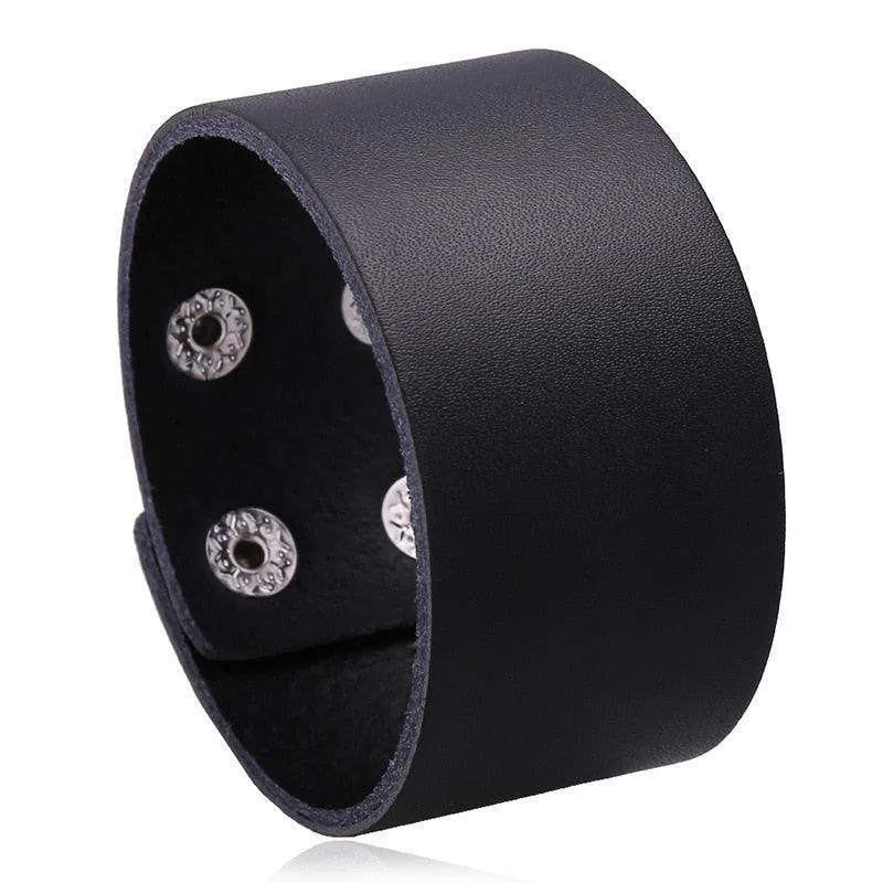 Wide Cuff Punk Bracelets Vintage 3 Layers Black Brown