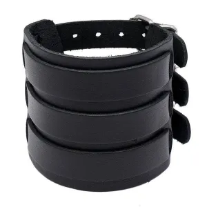 Wide Cuff Punk Bracelets Vintage 3 Layers Black Brown