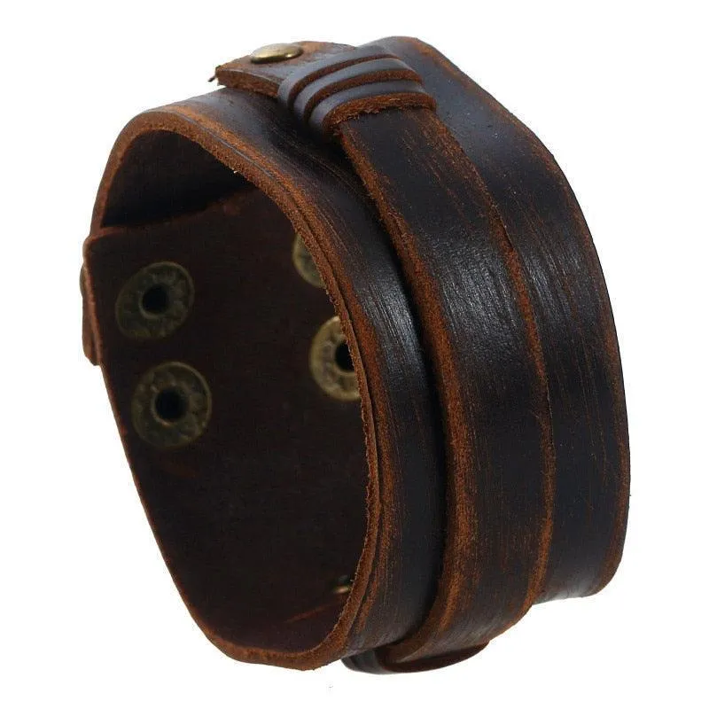 Wide Cuff Punk Bracelets Vintage 3 Layers Black Brown