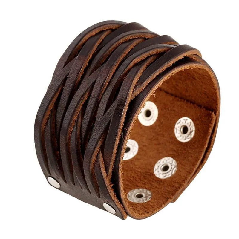 Wide Cuff Punk Bracelets Vintage 3 Layers Black Brown