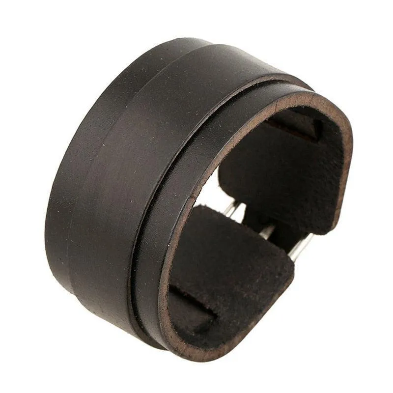 Wide Cuff Punk Bracelets Vintage 3 Layers Black Brown