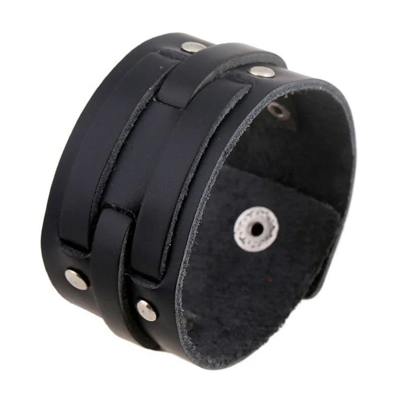 Wide Cuff Punk Bracelets Vintage 3 Layers Black Brown