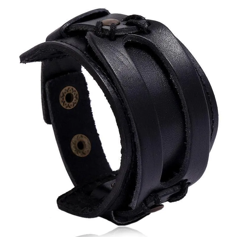 Wide Cuff Punk Bracelets Vintage 3 Layers Black Brown