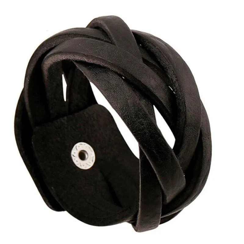 Wide Cuff Punk Bracelets Vintage 3 Layers Black Brown