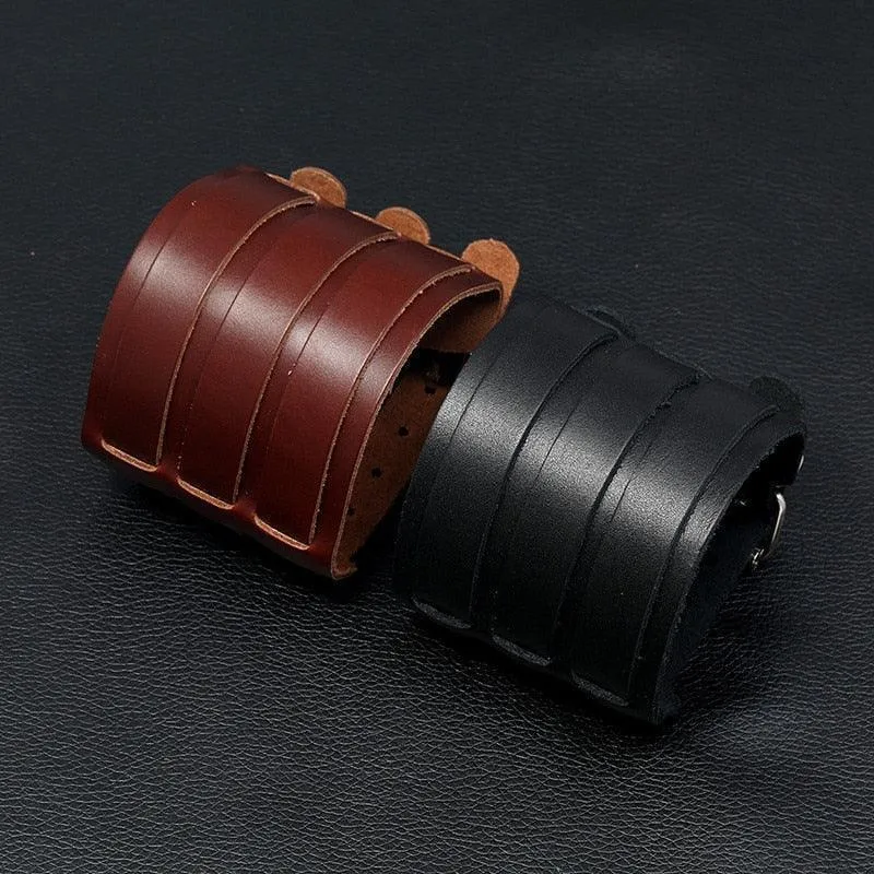 Wide Cuff Punk Bracelets Vintage 3 Layers Black Brown