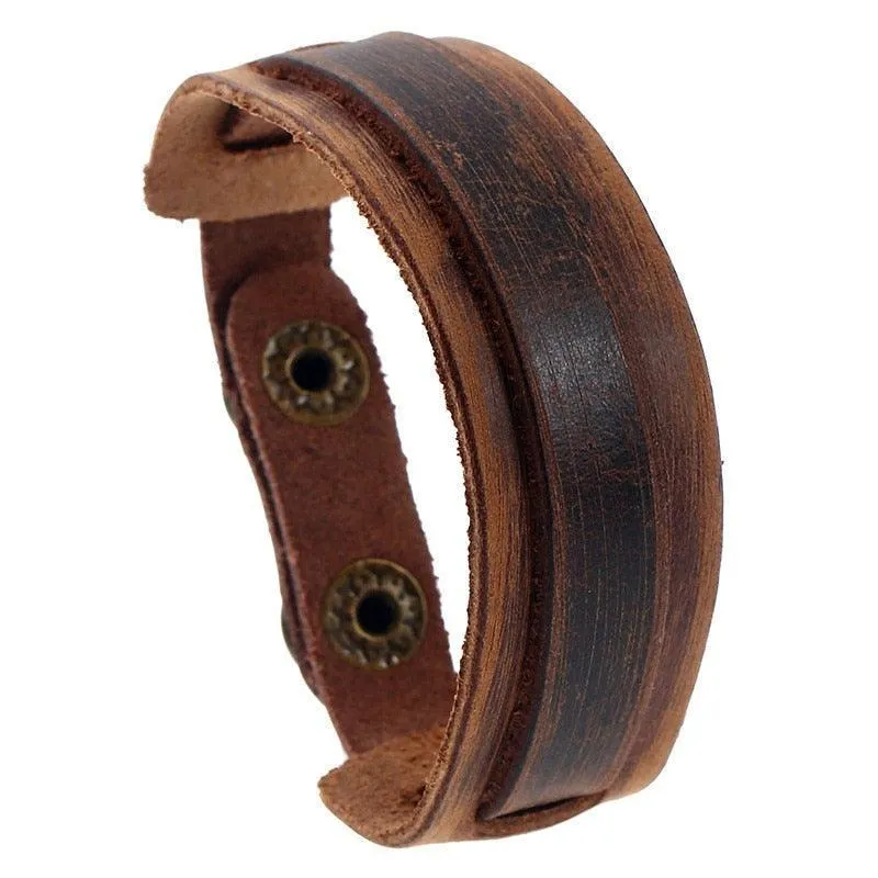 Wide Cuff Punk Bracelets Vintage 3 Layers Black Brown