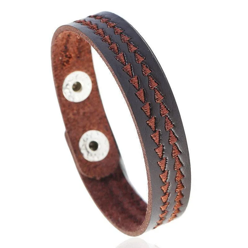 Wide Cuff Punk Bracelets Vintage 3 Layers Black Brown