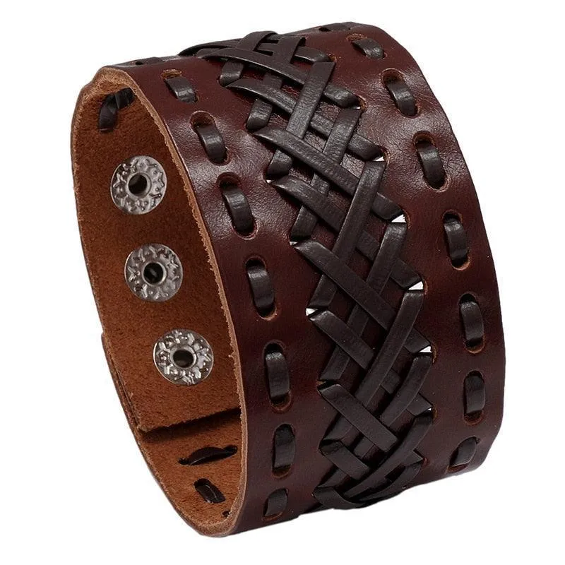 Wide Cuff Punk Bracelets Vintage 3 Layers Black Brown