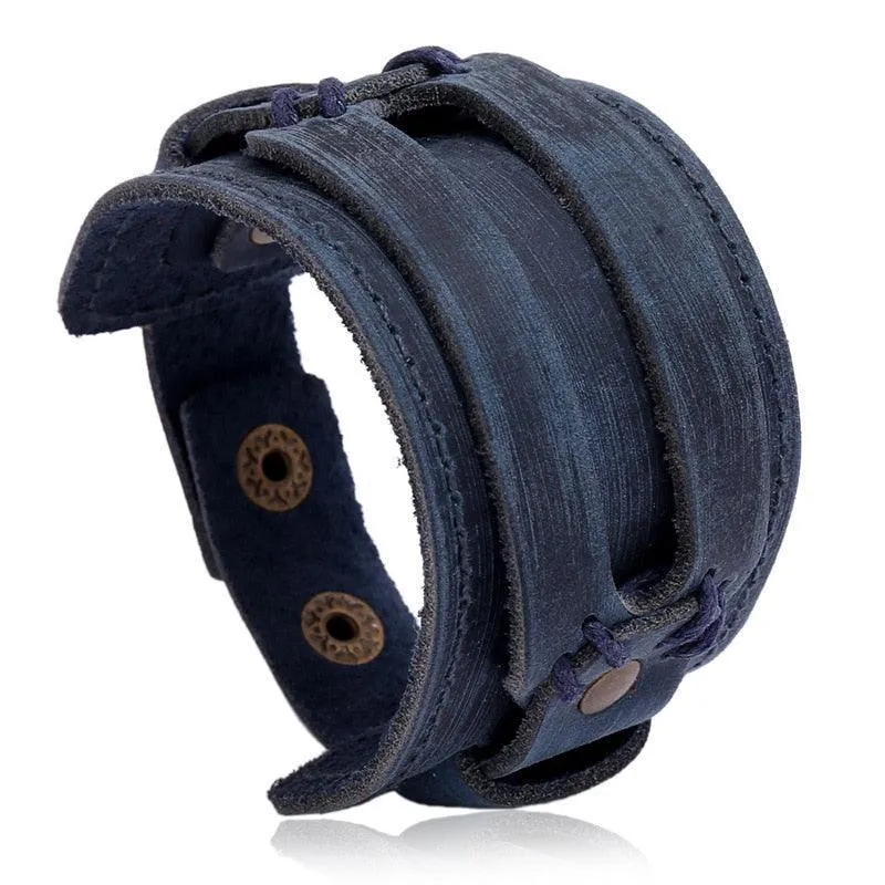 Wide Cuff Punk Bracelets Vintage 3 Layers Black Brown