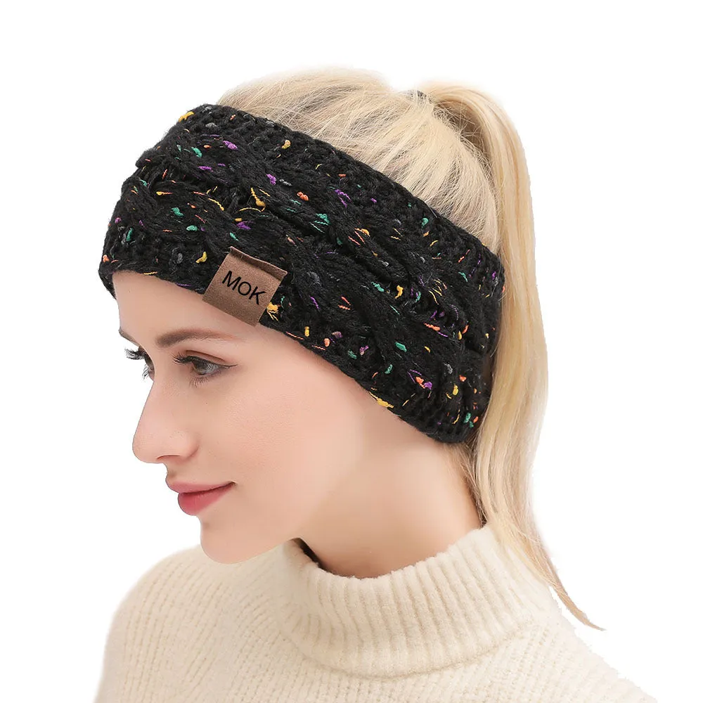 Women Headdress Protected Keep Warm Knitting Handmade Wide Side Fashion Sport Hairband