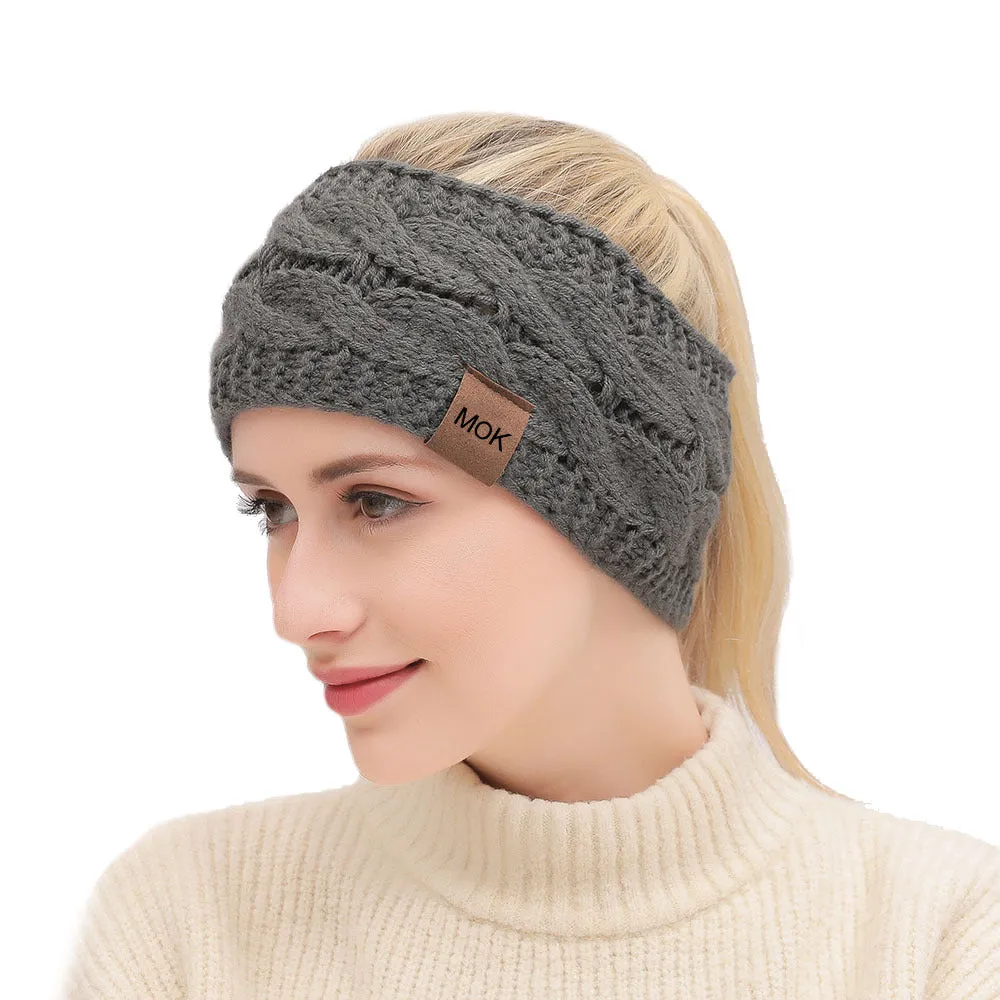 Women Headdress Protected Keep Warm Knitting Handmade Wide Side Fashion Sport Hairband