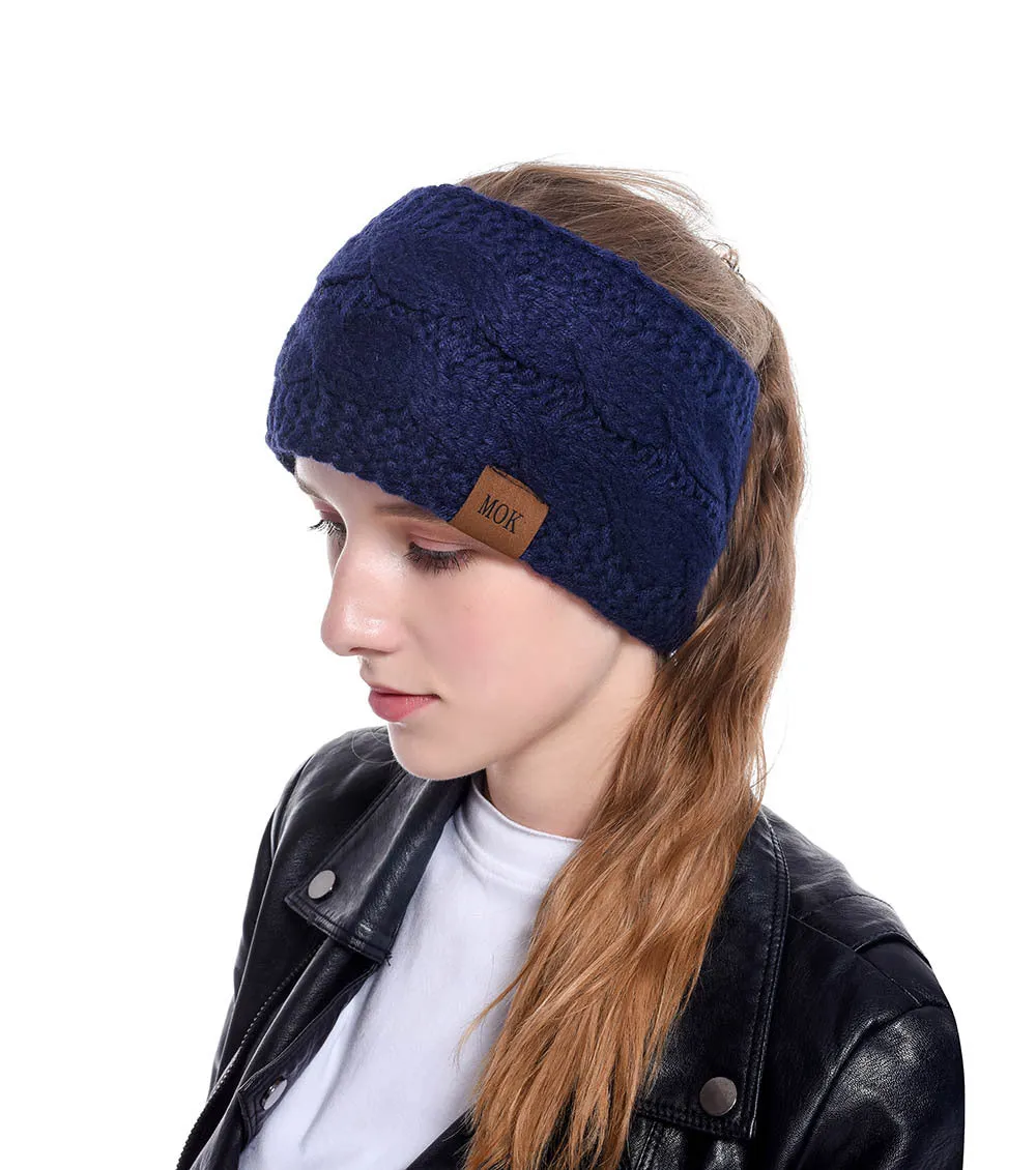 Women Headdress Protected Keep Warm Knitting Handmade Wide Side Fashion Sport Hairband