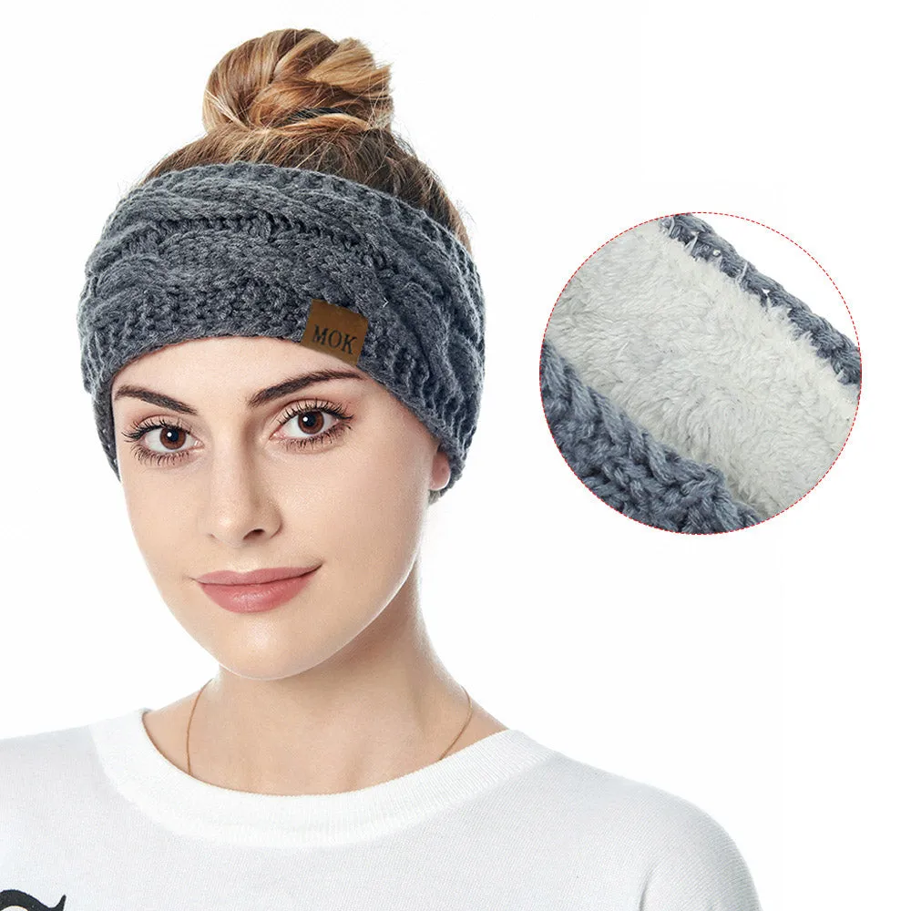 Women Headdress Protected Keep Warm Knitting Handmade Wide Side Fashion Sport Hairband