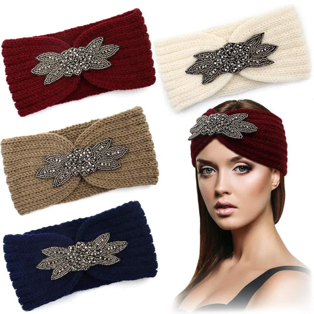 Women Knitted Headbands Sequin Flower Crochet Head Wrap
